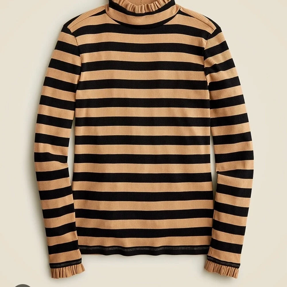 NWT J. Crew Black and Tan Striped Long Sleeve Top - Picture 2 of 4